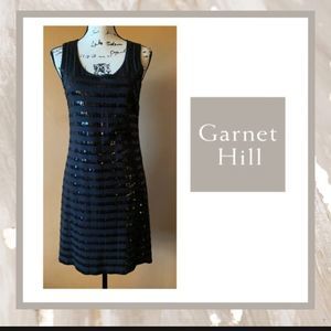 Garnet Hill Black Sequin Stripe Shift Dress Sz S